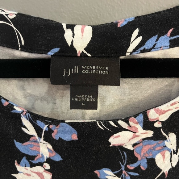 J Jill Wearever Collection Floral Shift Dress Black White Short Sleeve Women’s L - Picture 5 of 12